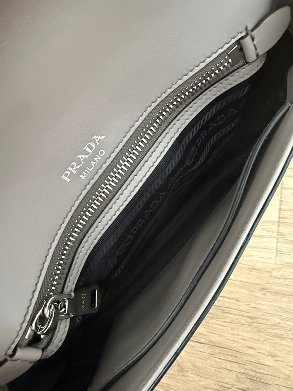 Prada Saffiano Leather Chain Shoulder Bag in Taupe Gray - Picture 7 of 8